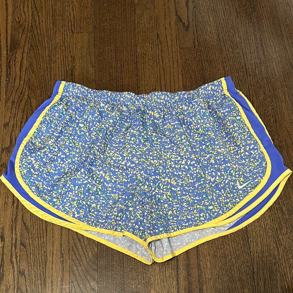 Nike Yellow and Purple Drawstring Elastic Waistband Athletic Running Shorts 2X